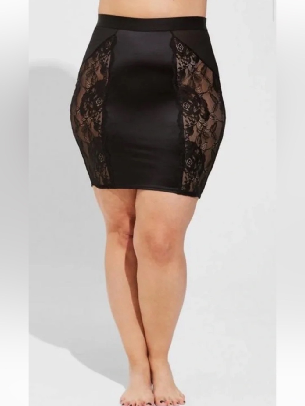 torrid Black Satin and Lace Slip Skirt